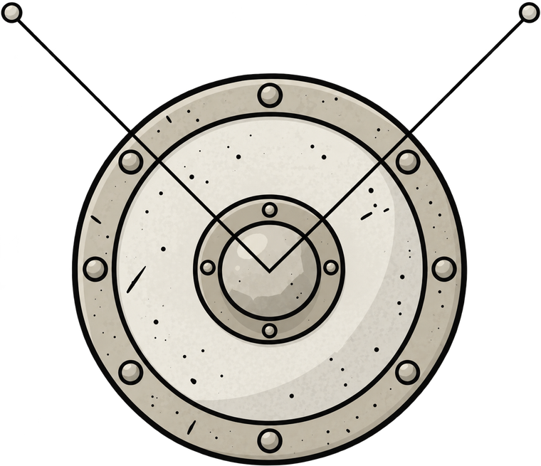 One shield with two lines of sight converging on it